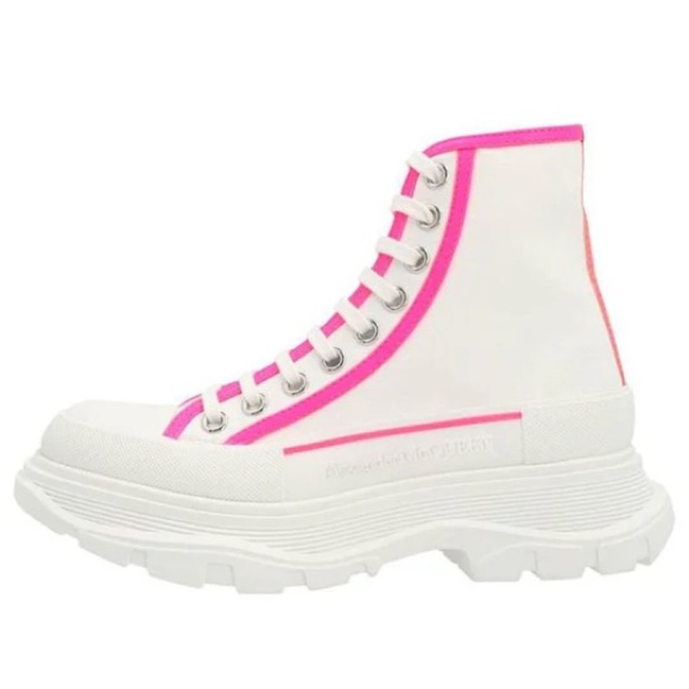 Alexander McQueen White and Pink High-Top Sneakers